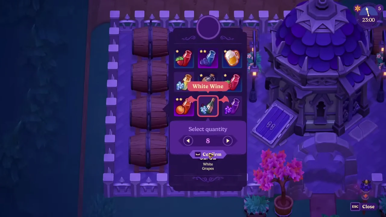 Farming Blood Grapes and producing wine in kegs in Moonlight Peaks