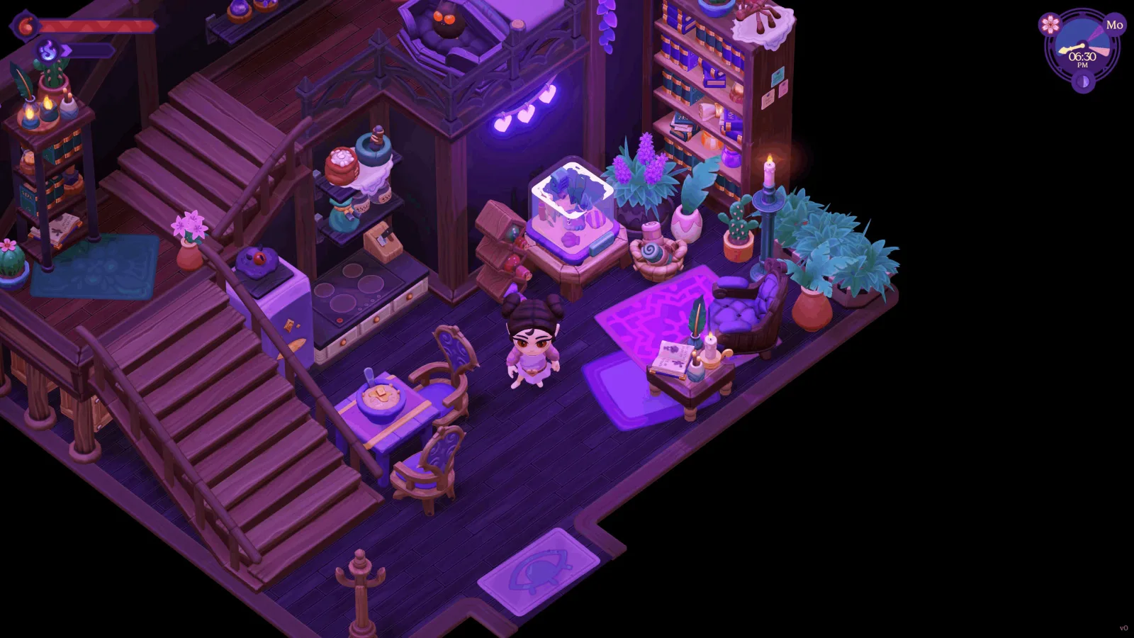 A decorated Moonlight Peaks home interior with crafting furniture and candles